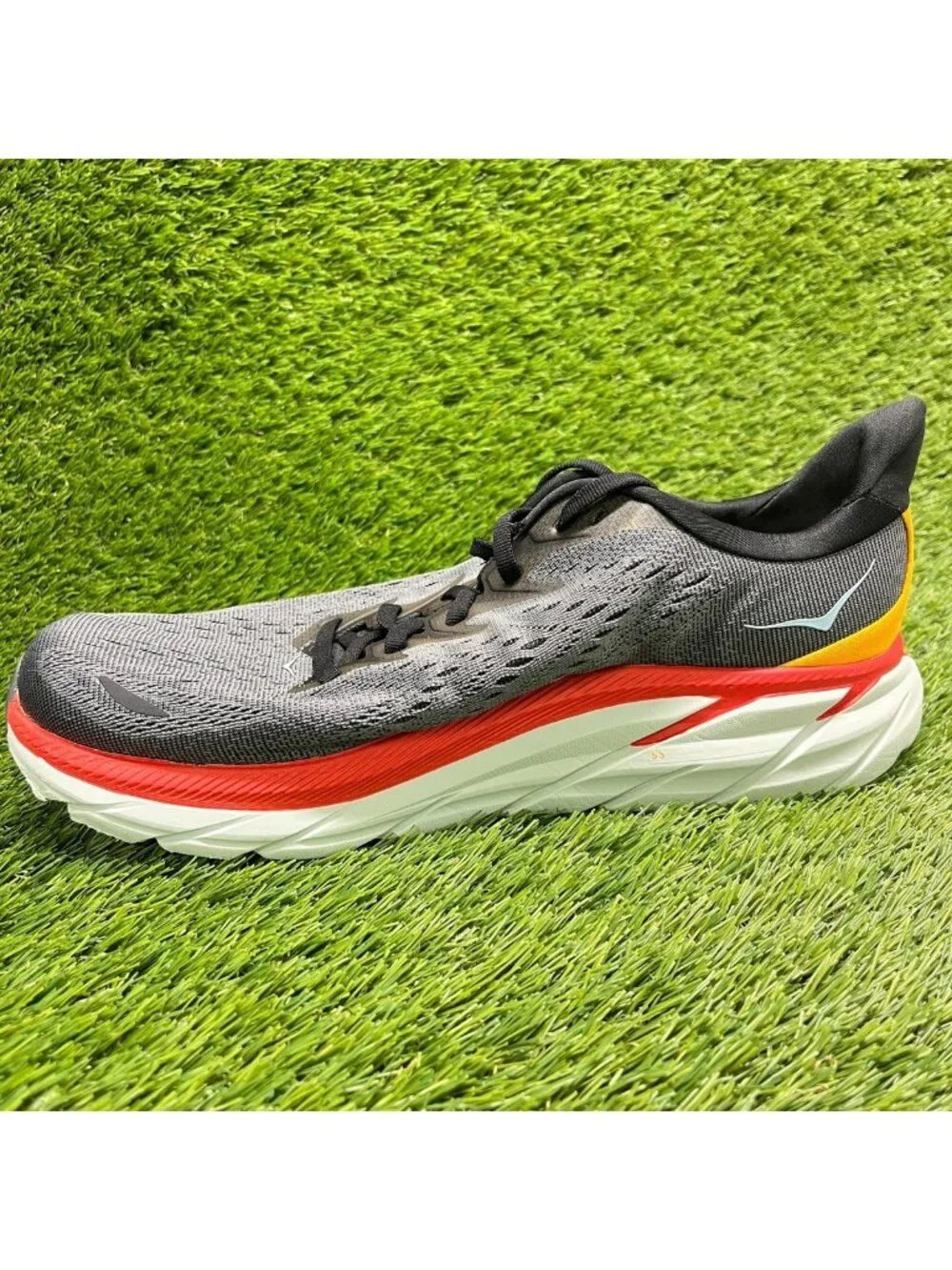 Hoka One One Clifton 8 Mens Size 10 Gray Red Athletic Running Shoes Sneakers